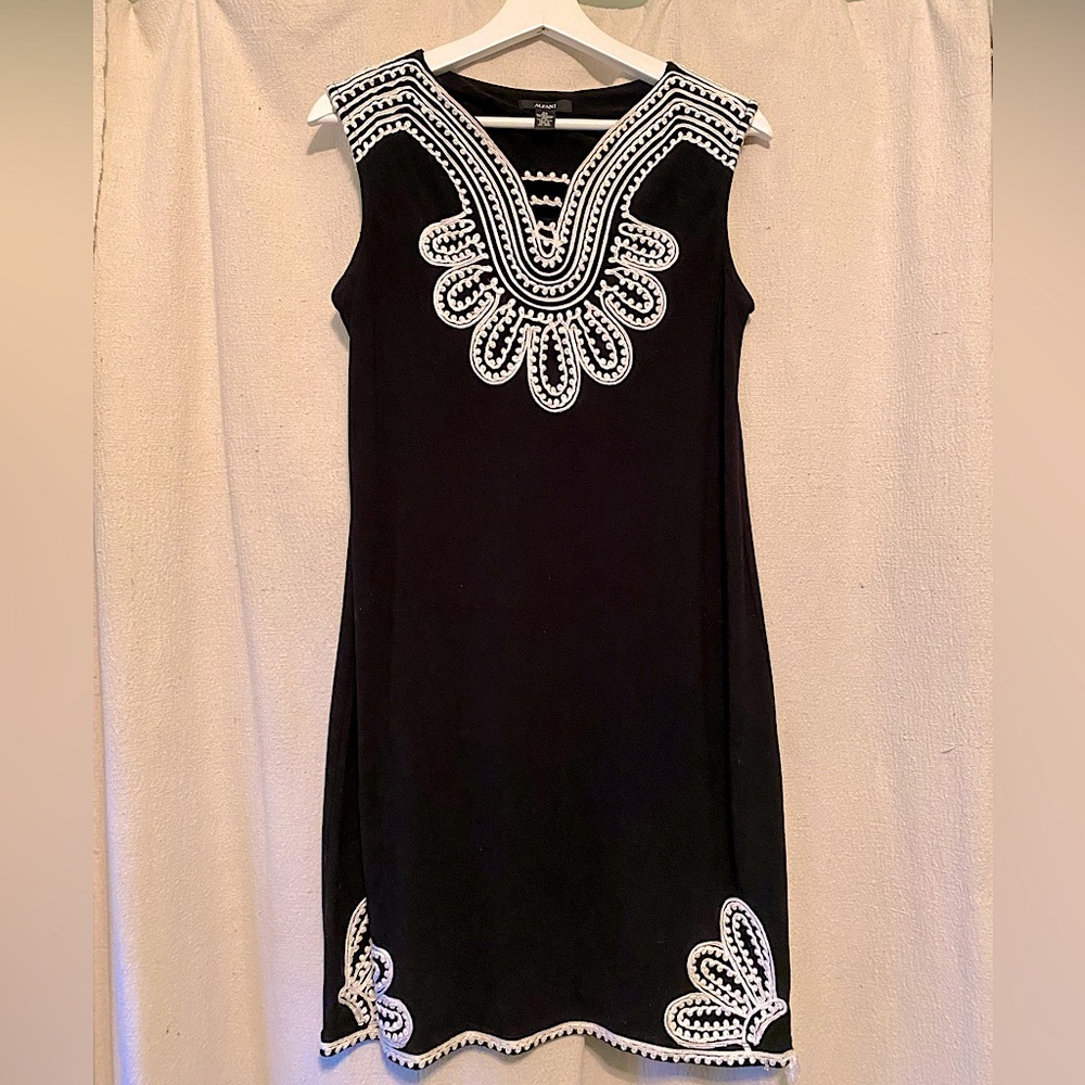 Alfani Crochet Lace Trim Black Dress